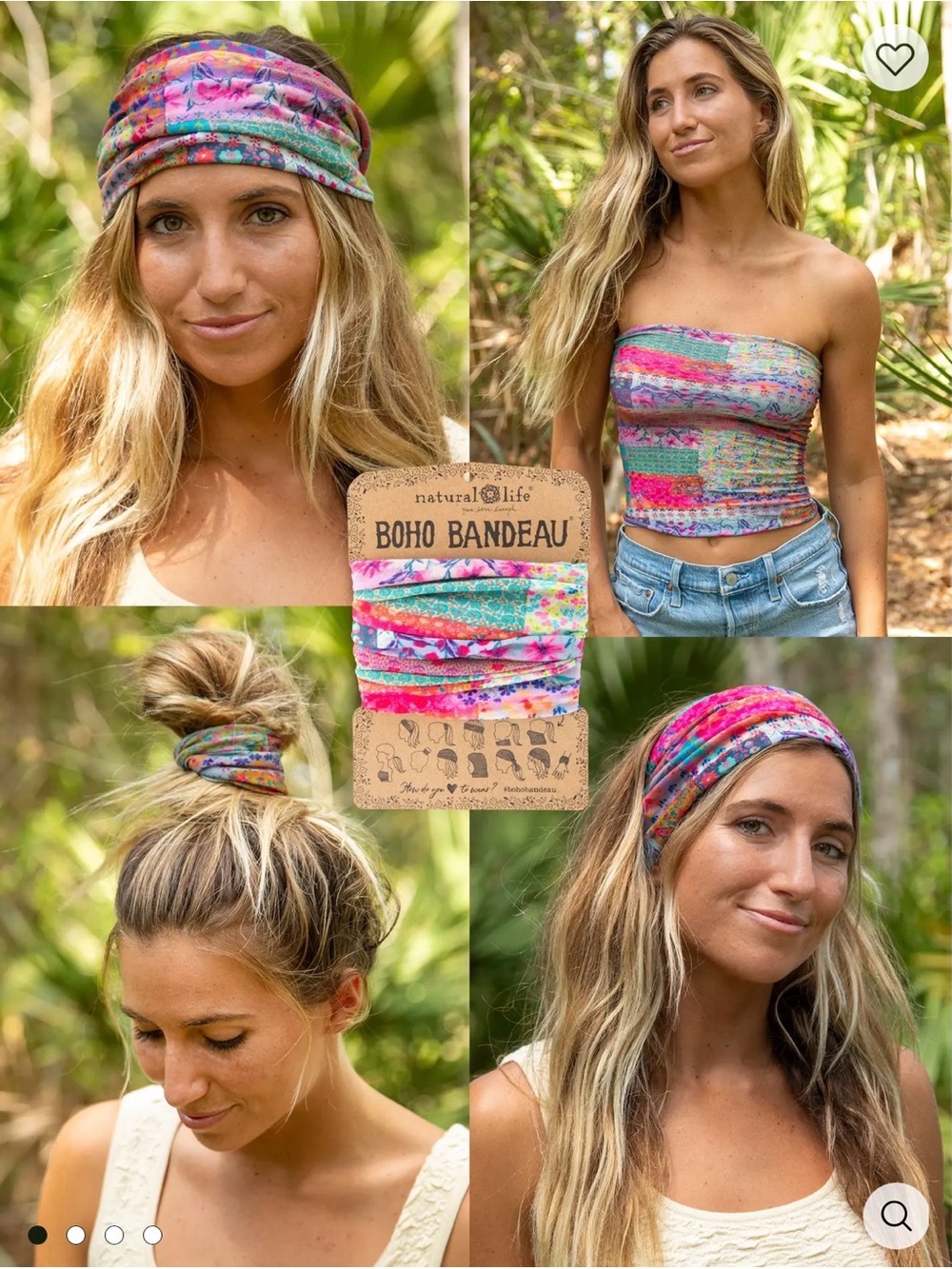NATURAL LIFE Boho Bandeau Headband in Pink, Teal, Purple, Green